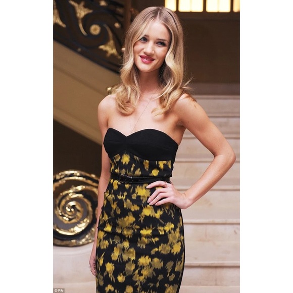 MICHAEL KORS • Black Strapless Leaf Print Dress - Picture 3 of 15